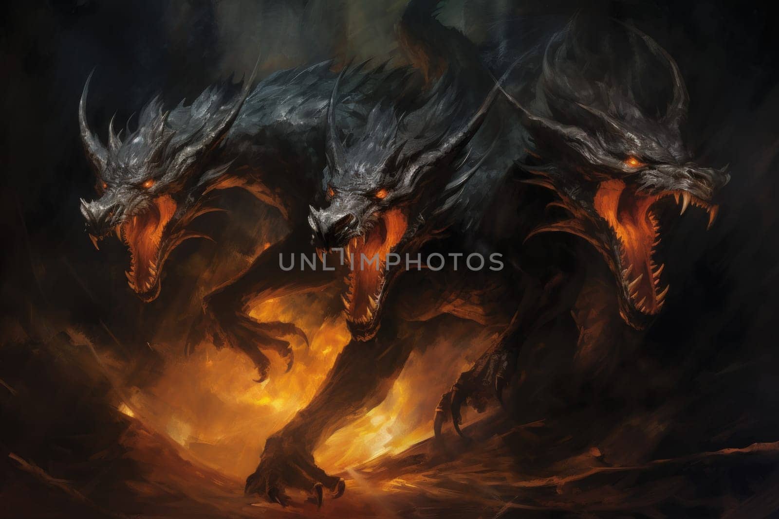 In the realm of fantasy, ferocious shadow dragons dominate the skies, their majestic forms wreathed in darkness.