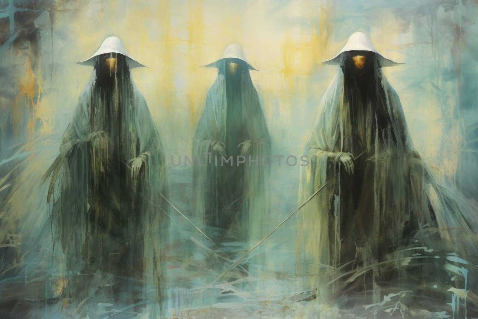 In the realm of fantasy, ethereal mist guardians watch over sacred sites, their presence veiled in a shroud of mist and mystery.