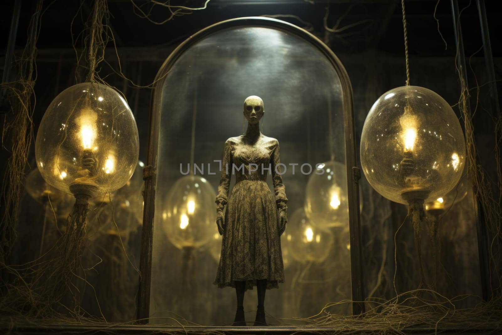 In the realm of fantasy, cursed mirror spirits are bound, their ethereal existence trapped within reflective surfaces.