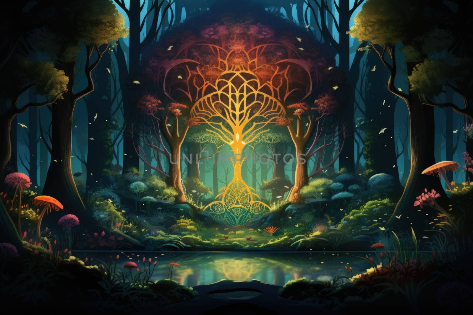 Journey through mystical forests filled with enchanted flora and sentient, conversing trees, where reality seamlessly intertwines with fantasy.