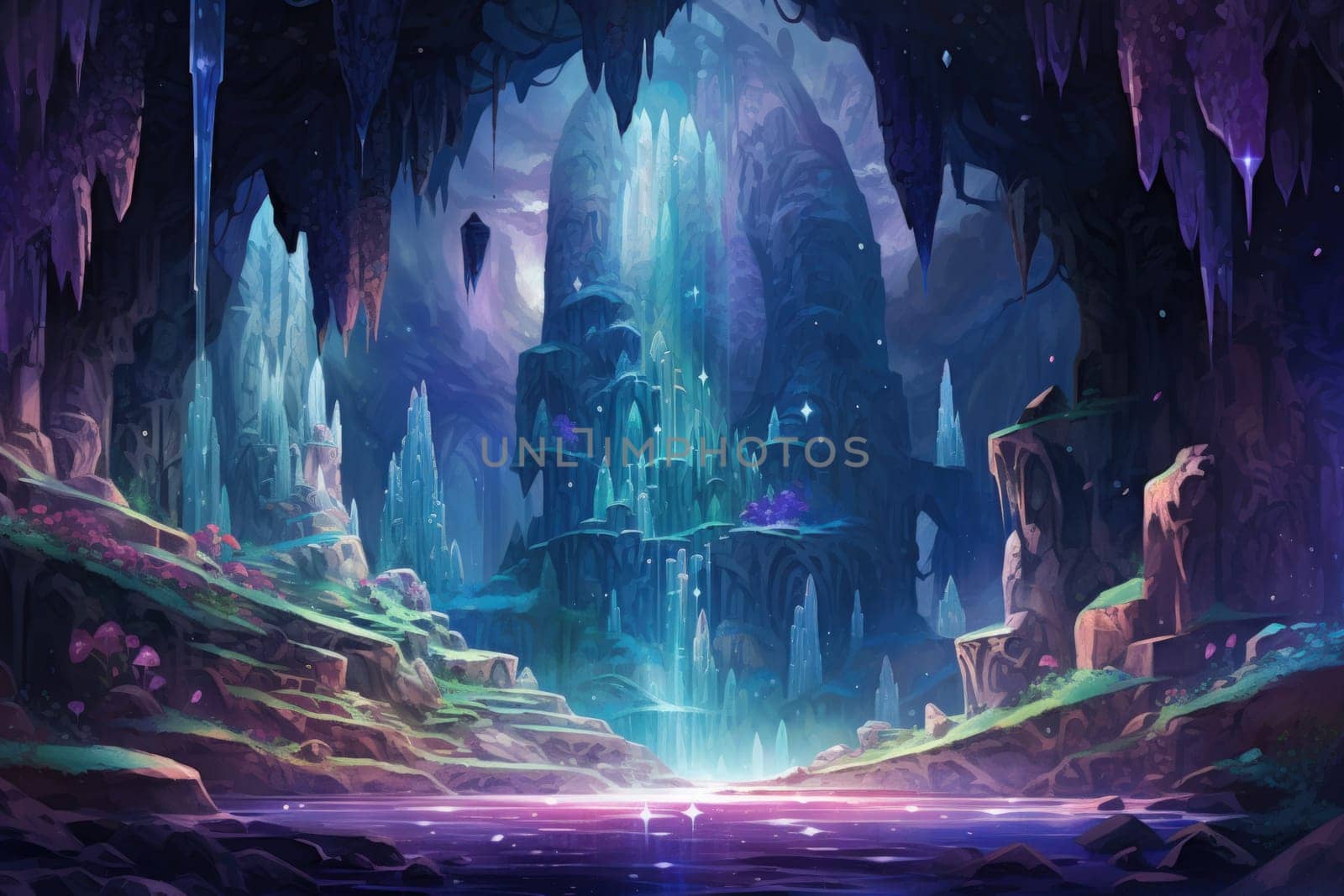 Enter a realm of enchantment where fantasy comes to life. Behold the mesmerizing sight of harmonious waterfalls adorned with radiant crystals.