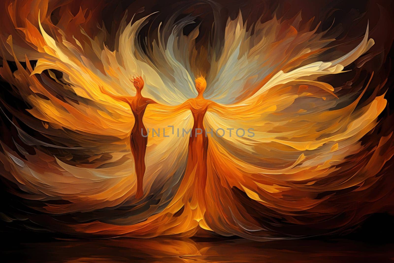 Within the realm of fantasy, elegant phoenix dancers grace the stage, their mesmerizing performances engulfed in flames.