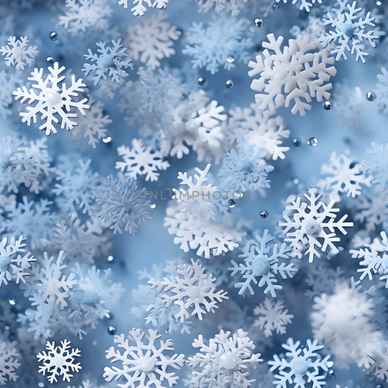 seamless pattern of snowflakes on light blue background, neural network generated by z1b