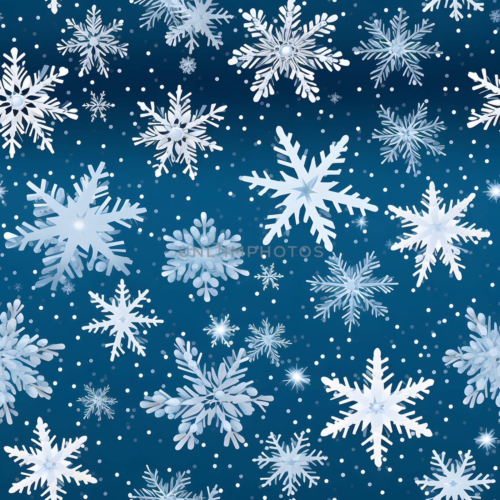 seamless pattern of snowflakes on dark blue background, neural network generated by z1b