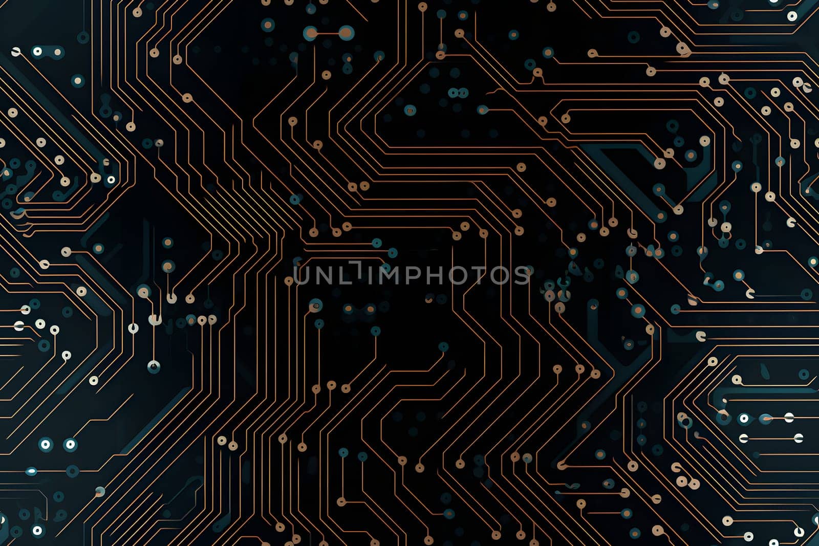 seamless texture and full-frame background of circuit board topology, neural network generated image. Not based on any actual scene or pattern.