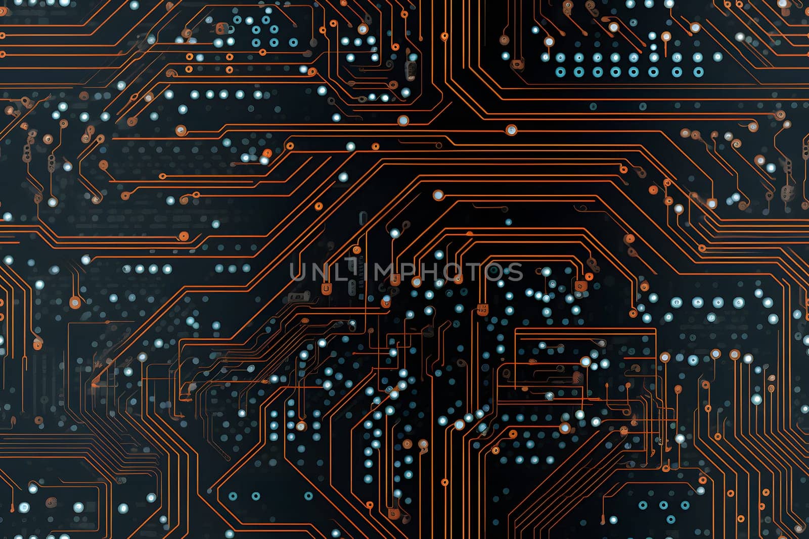 seamless texture and full-frame background of circuit board topology, neural network generated image. Not based on any actual scene or pattern.