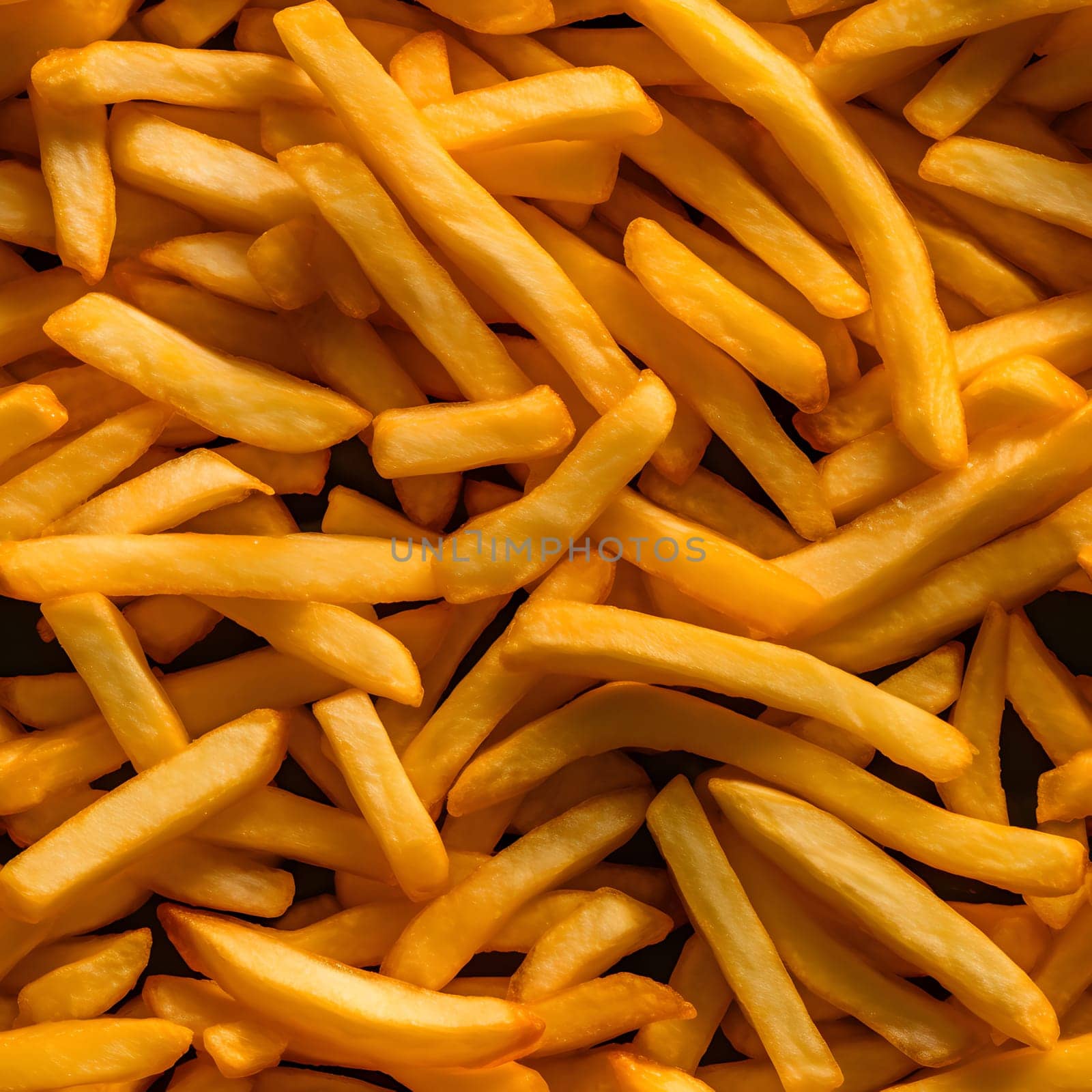 seamless texture and full-frame background of piled French fries, neural network generated image by z1b