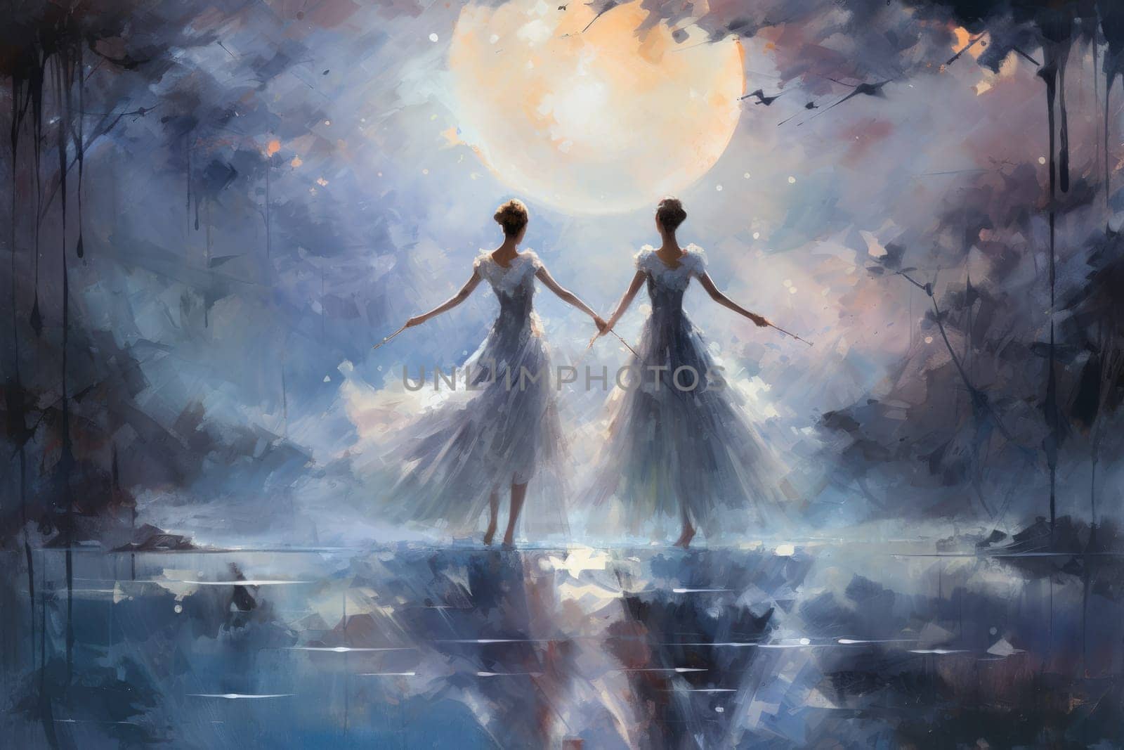 In the realm of fantasy, graceful moonlit dancers captivate with their ethereal movements, perfectly synchronized with the celestial rhythms.