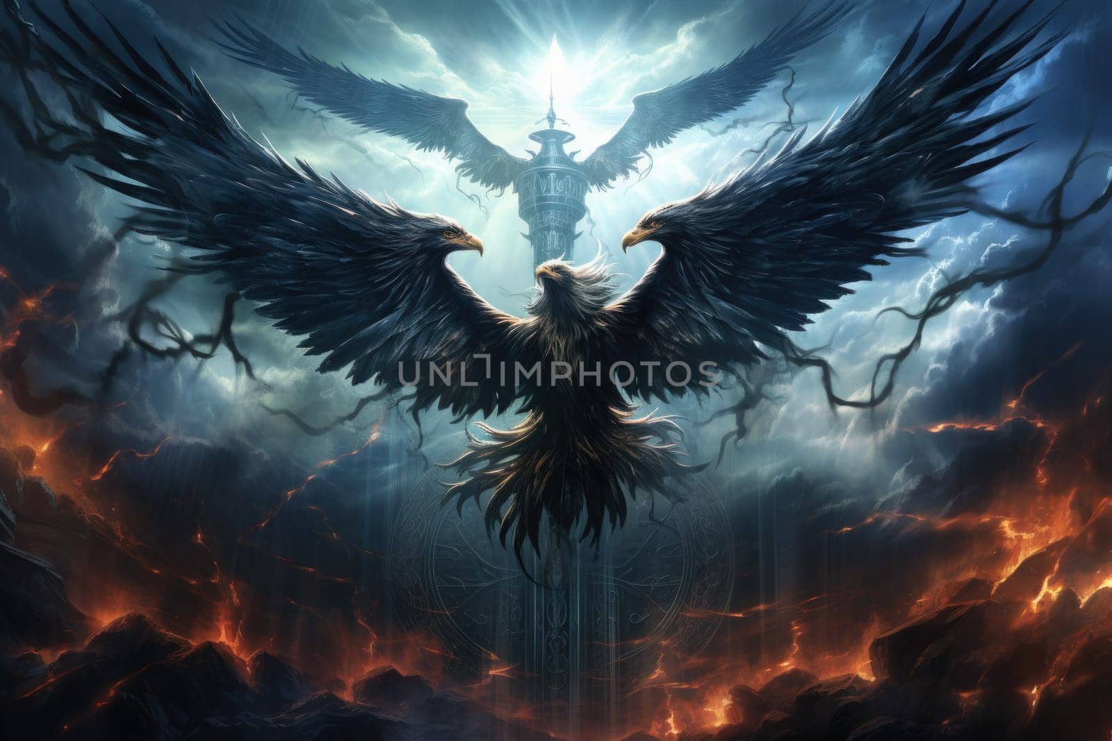 In the realm of fantasy, the skies are home to ferocious thunder hawks, majestic creatures that command the elements.