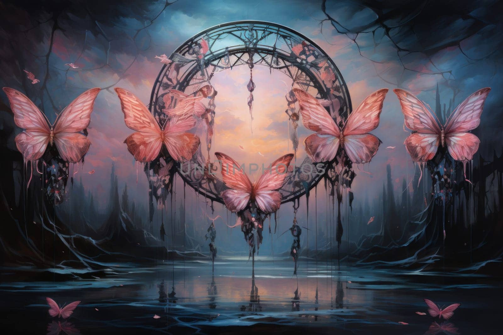 Immerse yourself in the magical realm of fantasy with this enchanting illustration of gossamer-winged dreamcatchers.