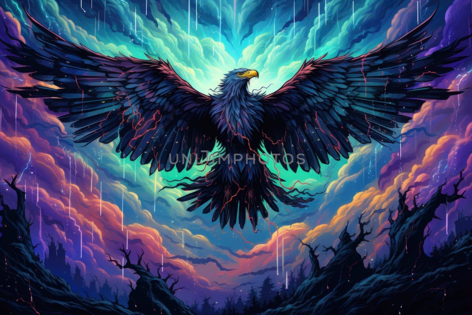 In the realm of fantasy, the skies are home to ferocious thunder hawks, majestic creatures that command the elements.