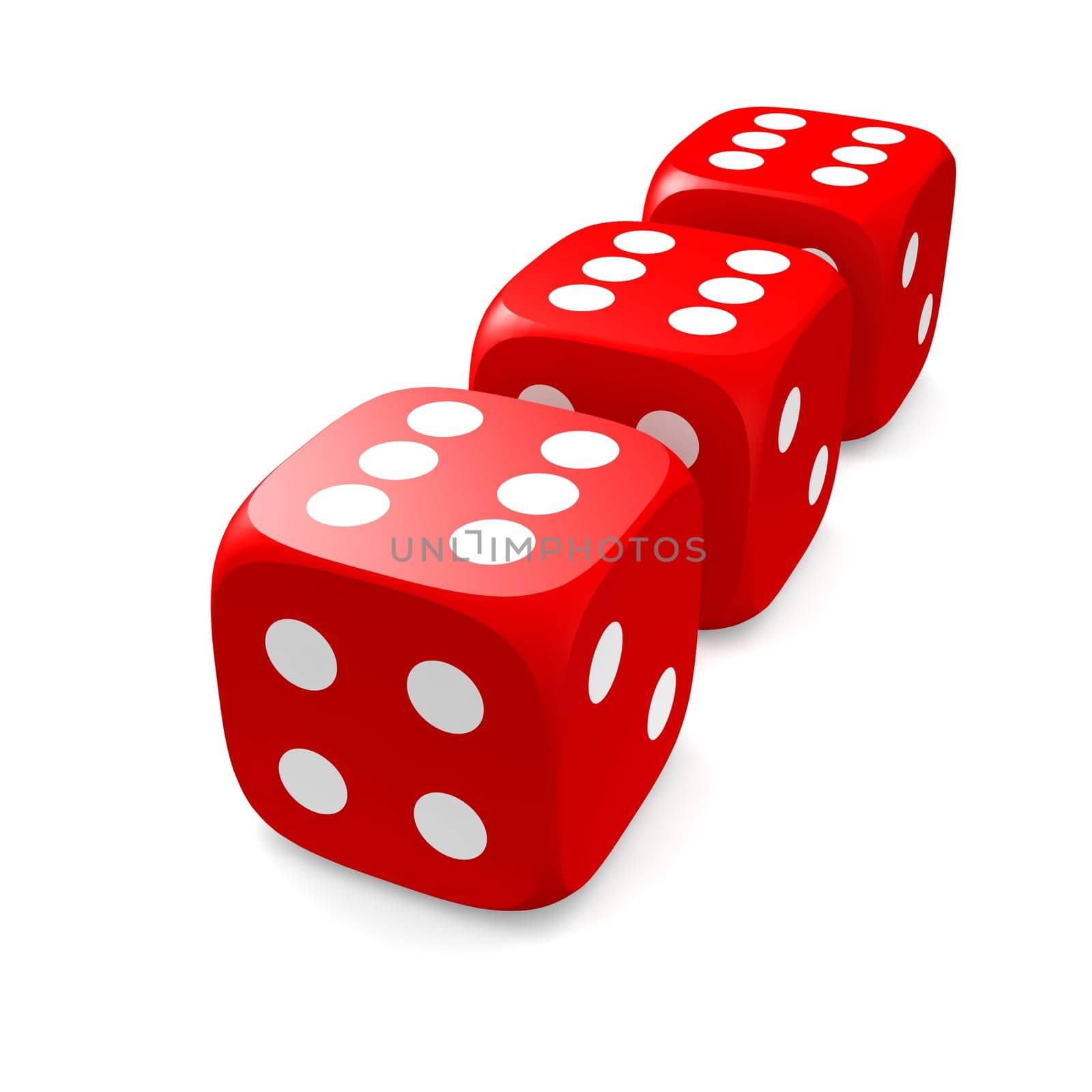 Three dices with six