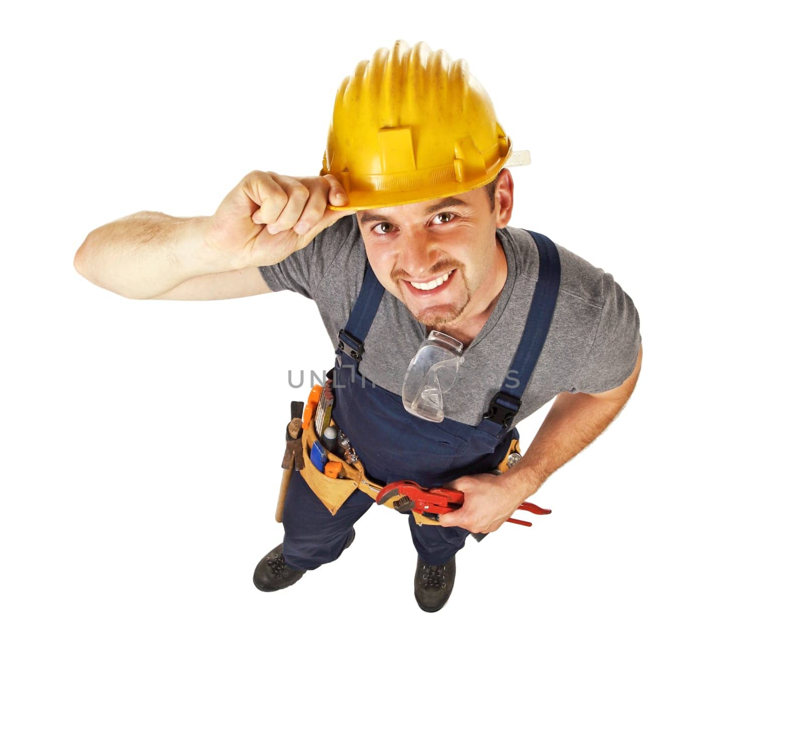 smiling manual worker on white