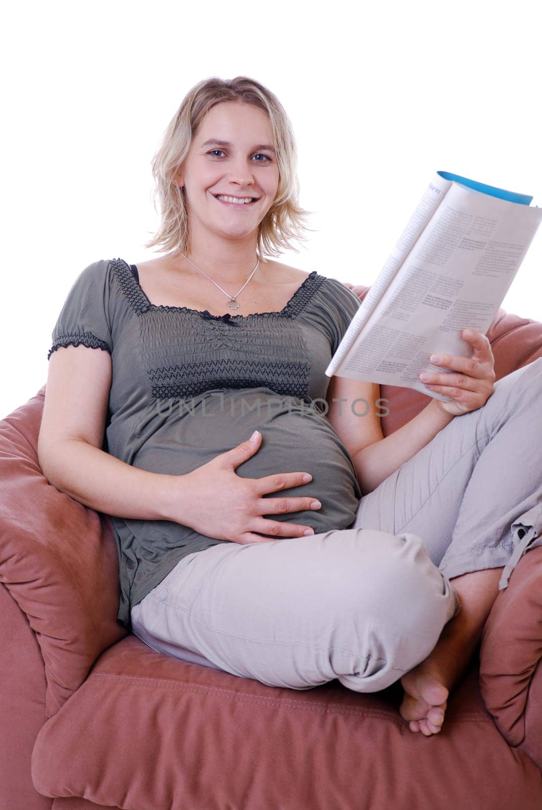 Pregnant woman listens to music