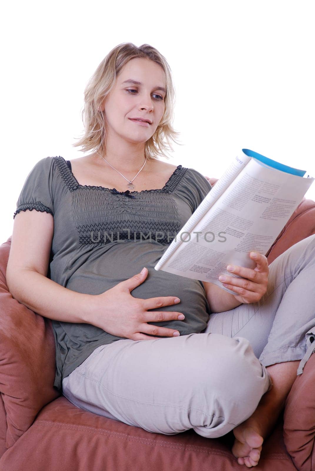 Pregnant woman listens to music