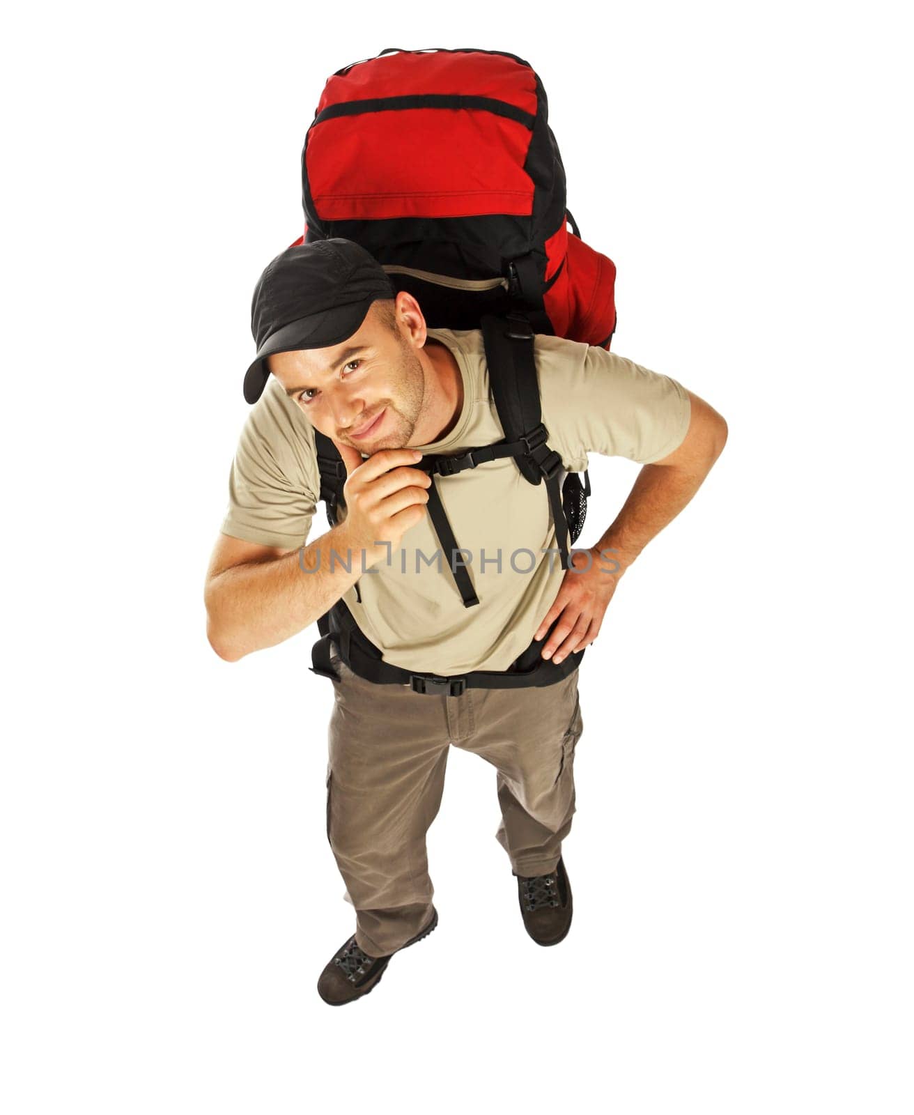 man with backpack and map