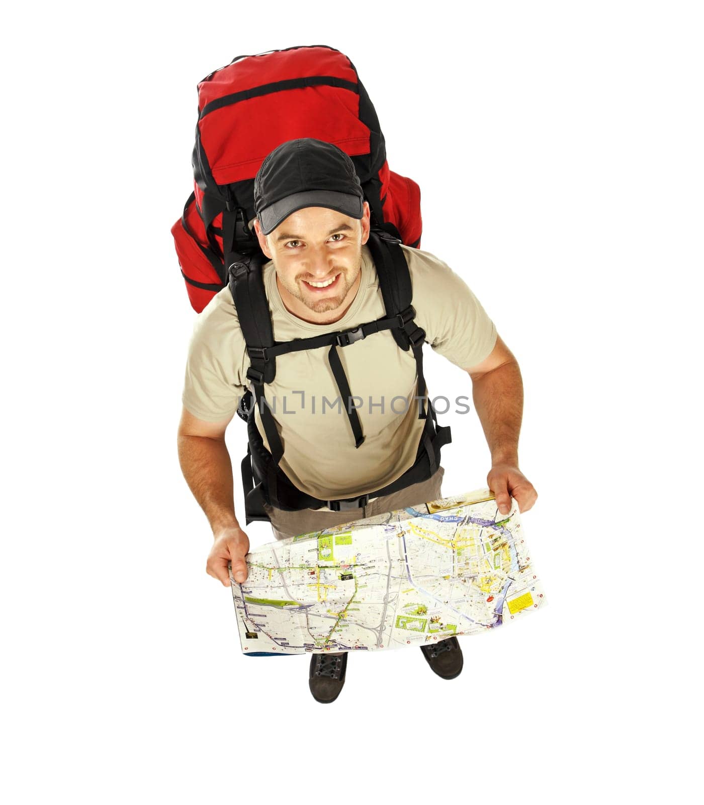 man with backpack and map