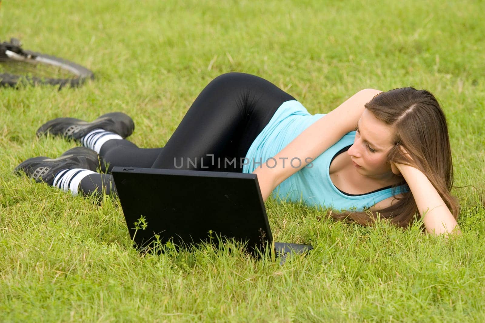 Woman with laptop outdoor