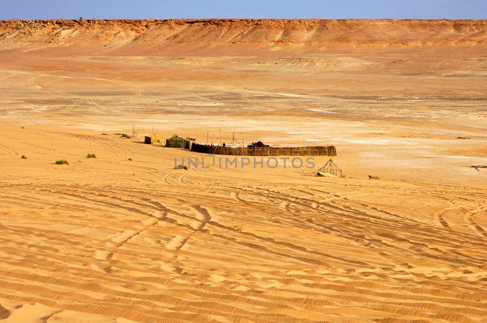 Temporary dwelling of Tuareg nomads in a wadi of the Libyan Desert,Sahara