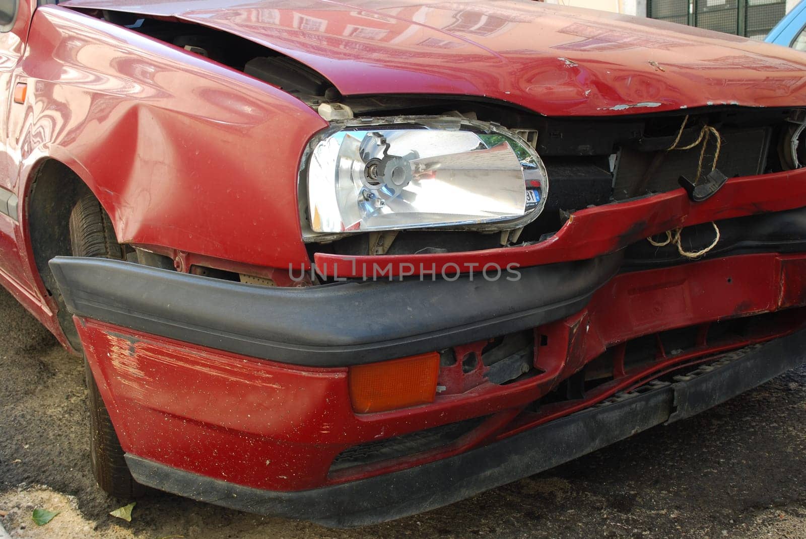Red car front crashed
