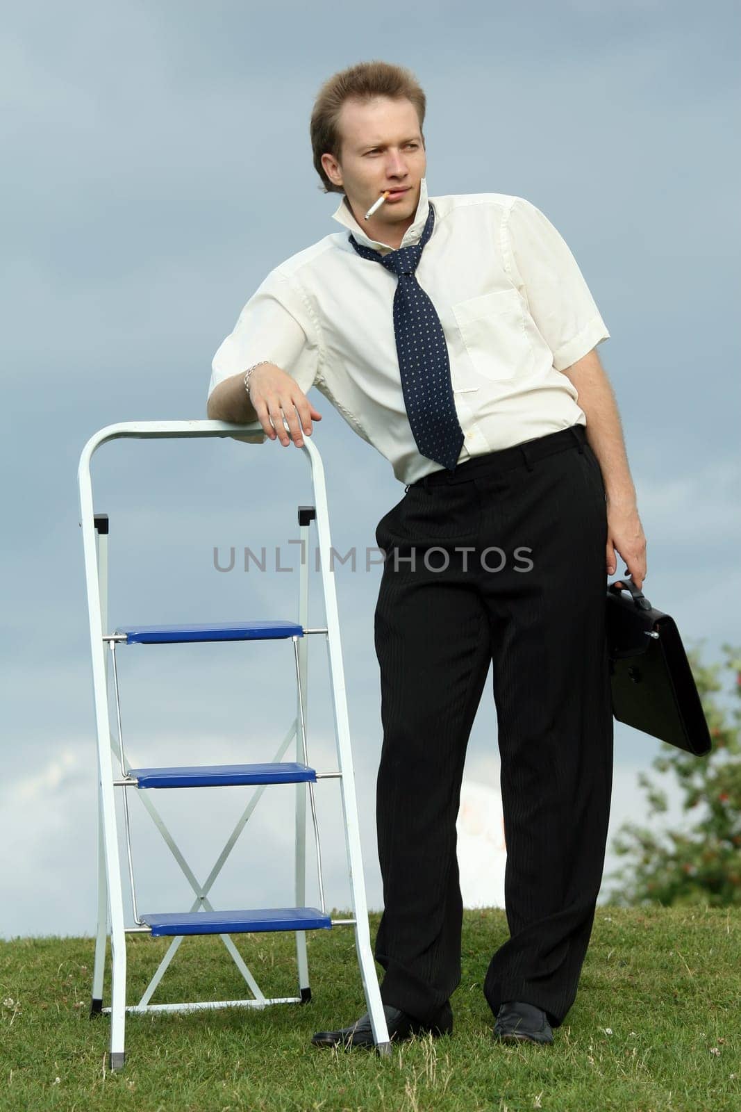 smoking man with ladder