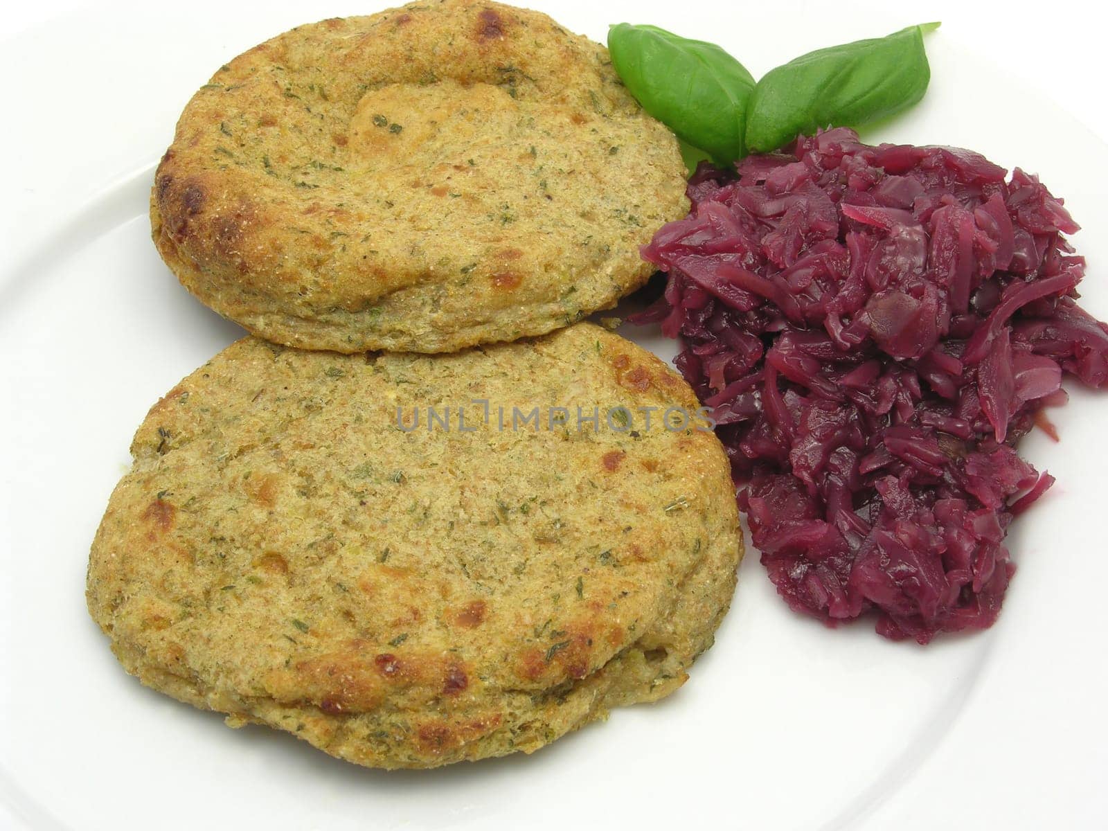 Potato flatbreads with basil and red cabbage
