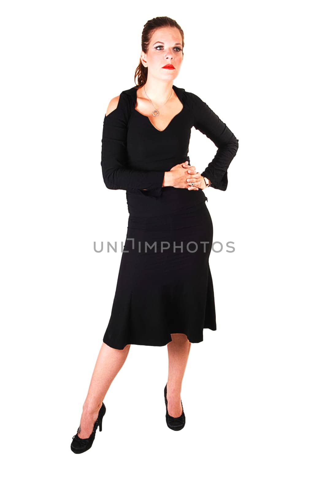Pretty girl in black dress.