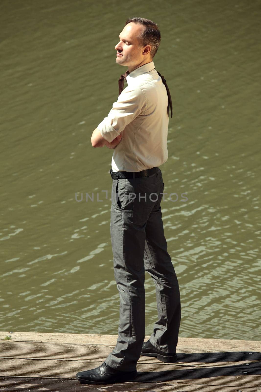 man on the wooden pier