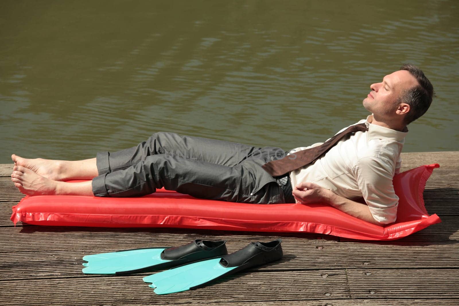 man on airbed
