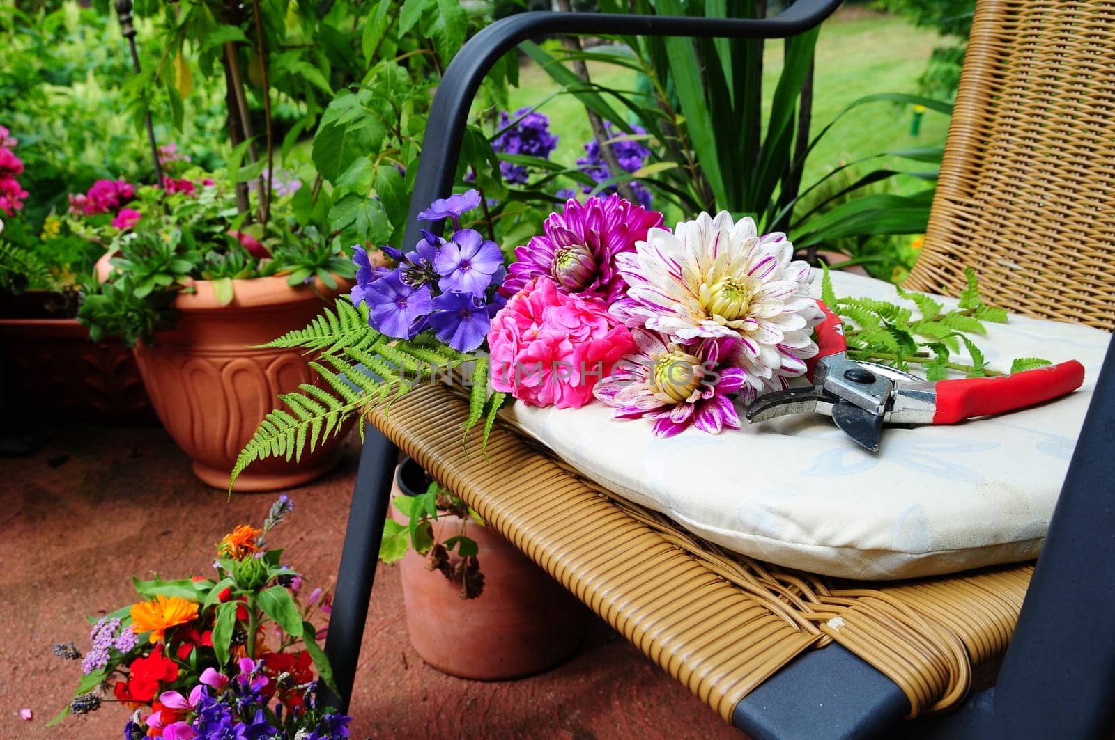 Flowers and blossoms on chair