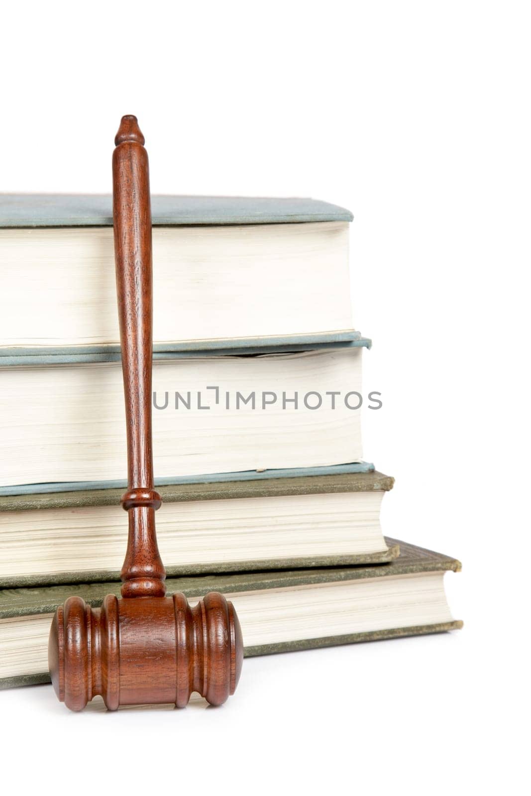 Wooden gavel and law books