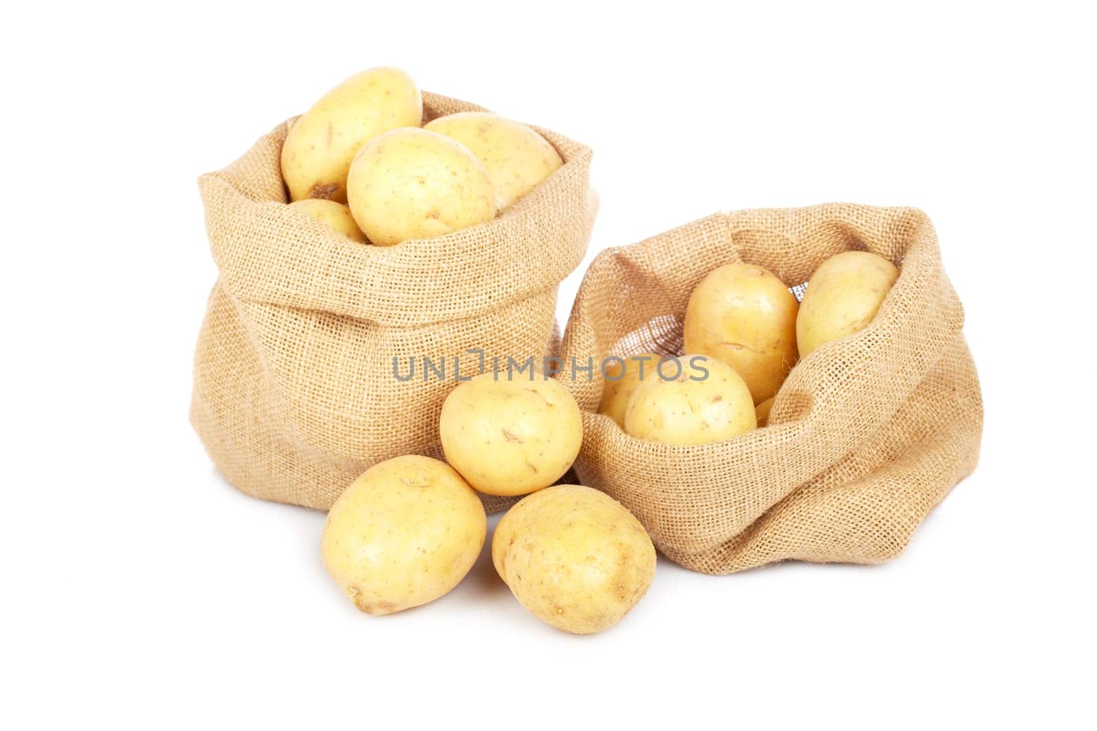 Two burlap sacks with potatoes