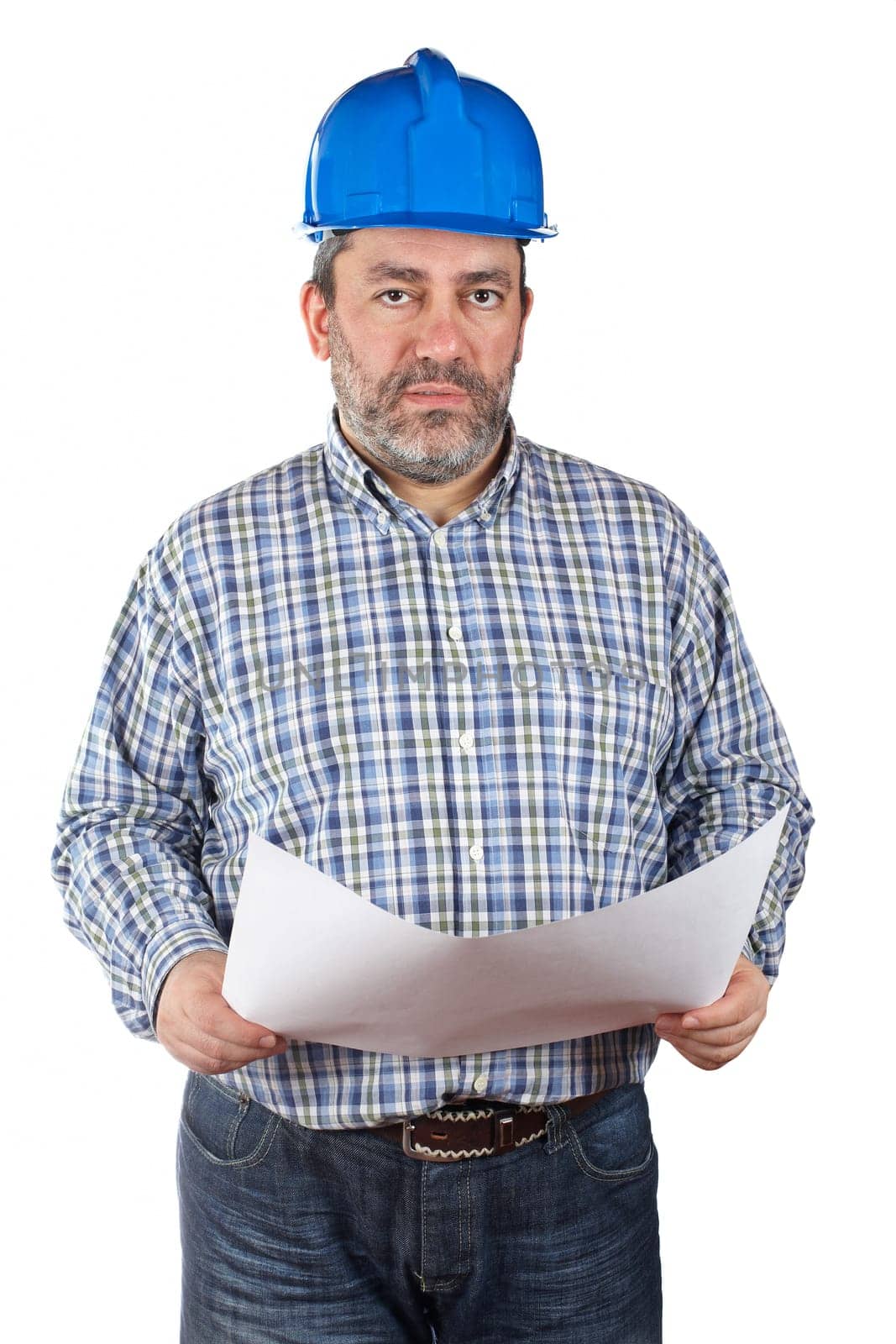 Construction worker hbolding blueprints