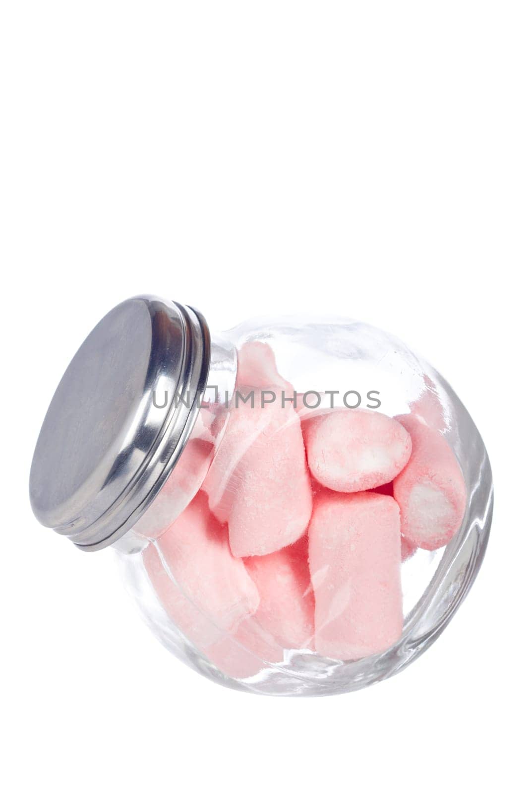 Pink marshmallows in the glass jar