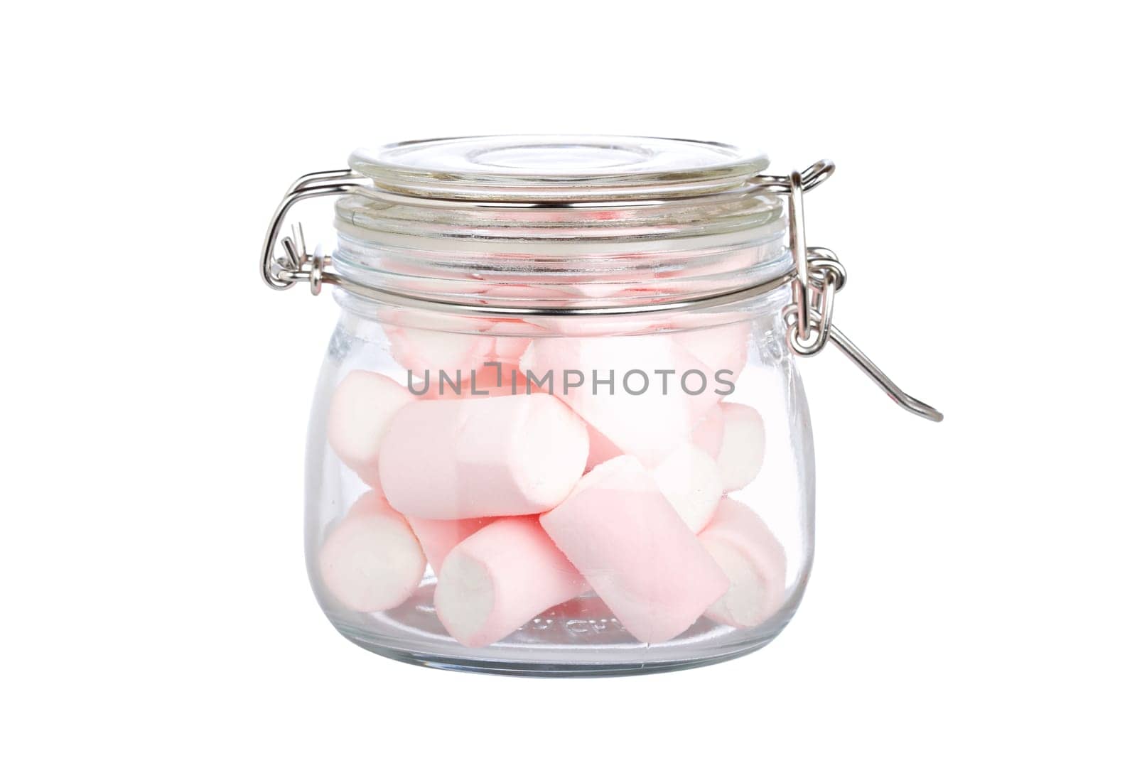 Pink marshmallows in the glass jar