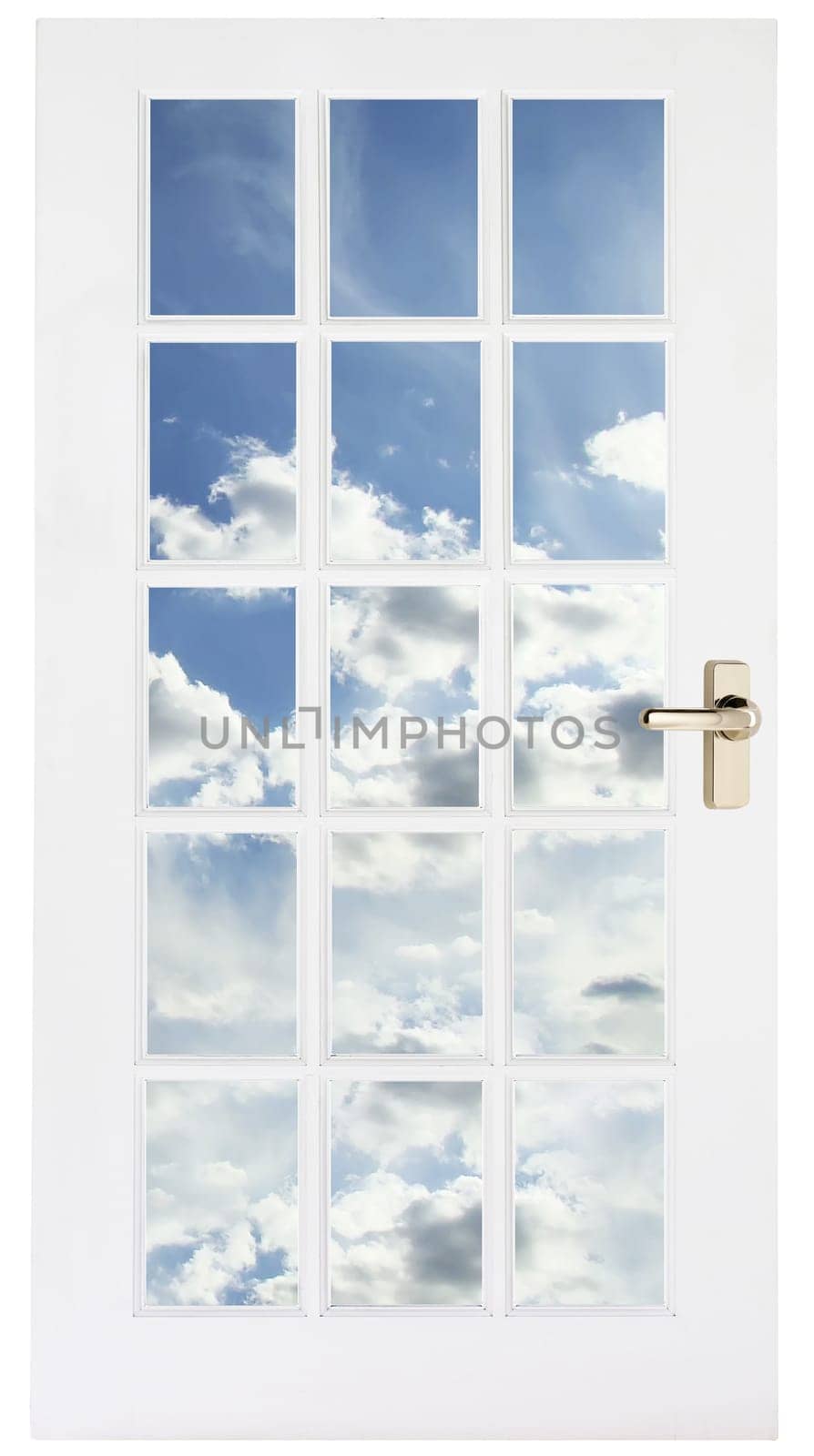 White door with sky behind