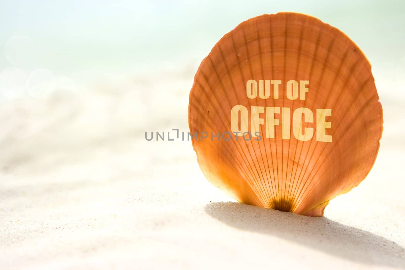 Out of office inscription on shell
