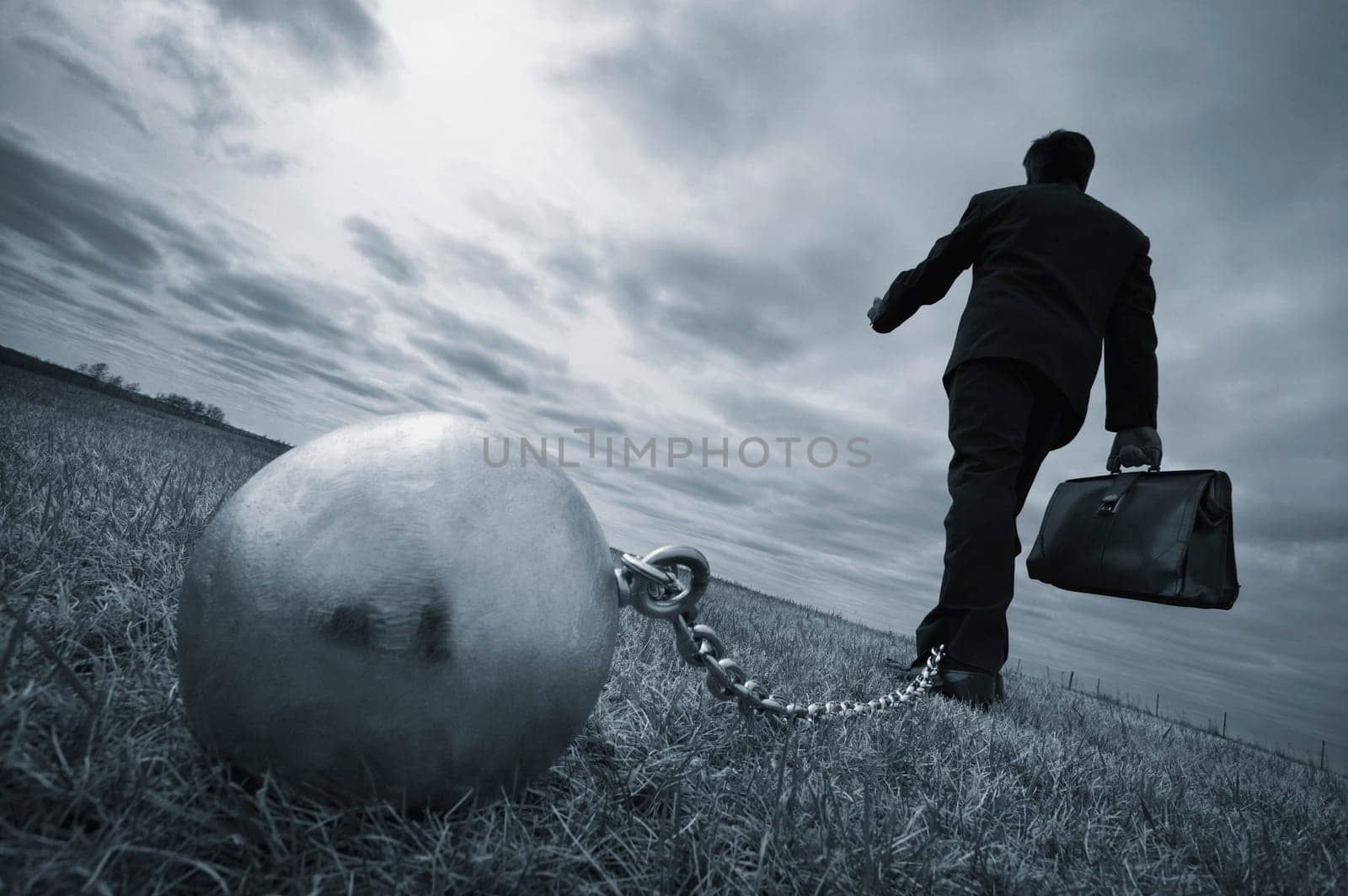 Businessman with ball and chain