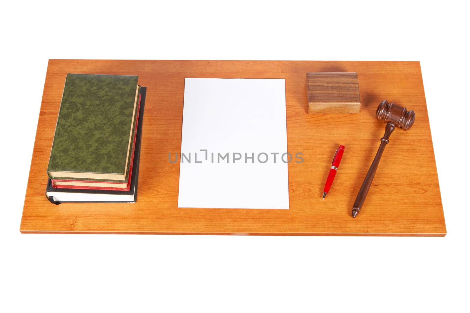Wooden gavel and law books