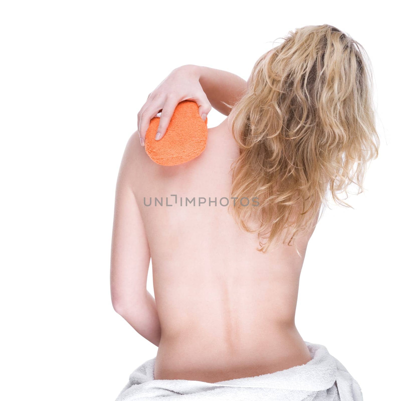 Young woman with washing sponge