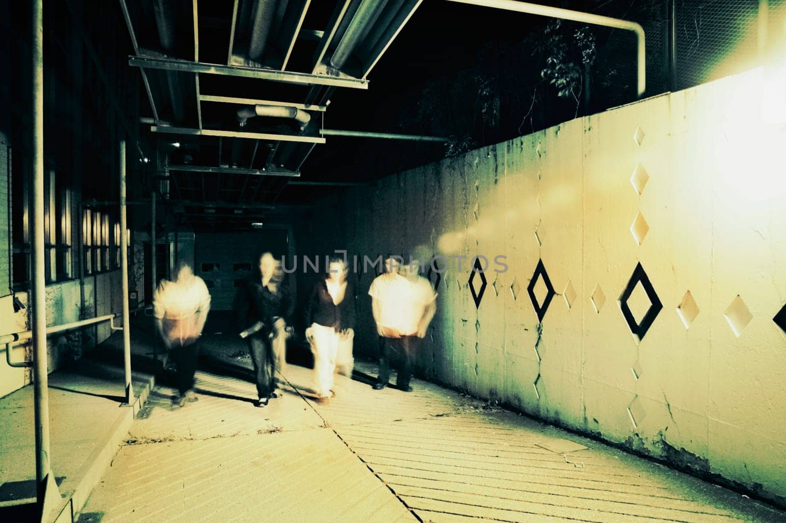 A group walks underground