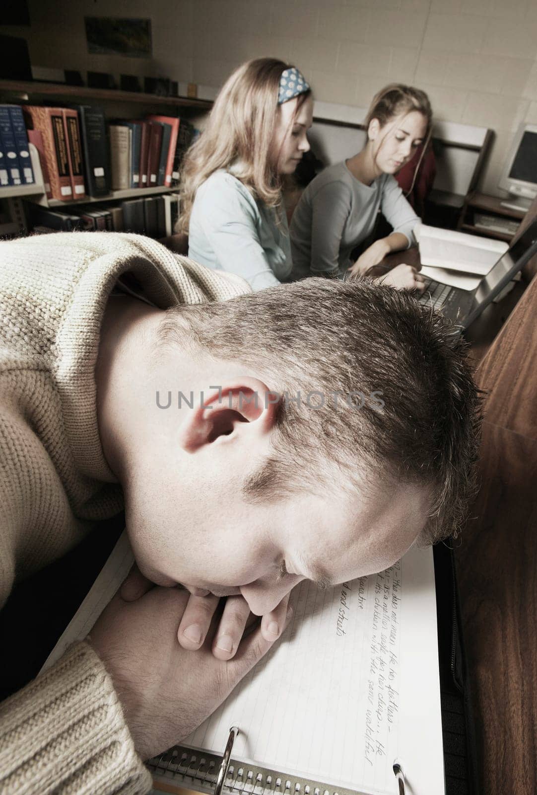 Student falls asleep on notes