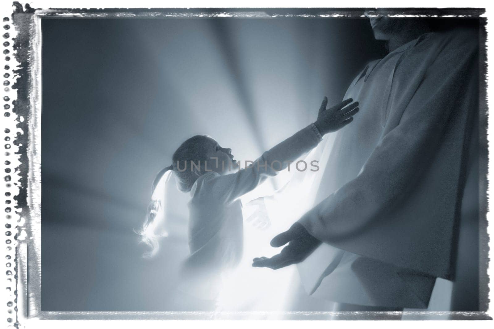 Child runs into the arms of Jesus