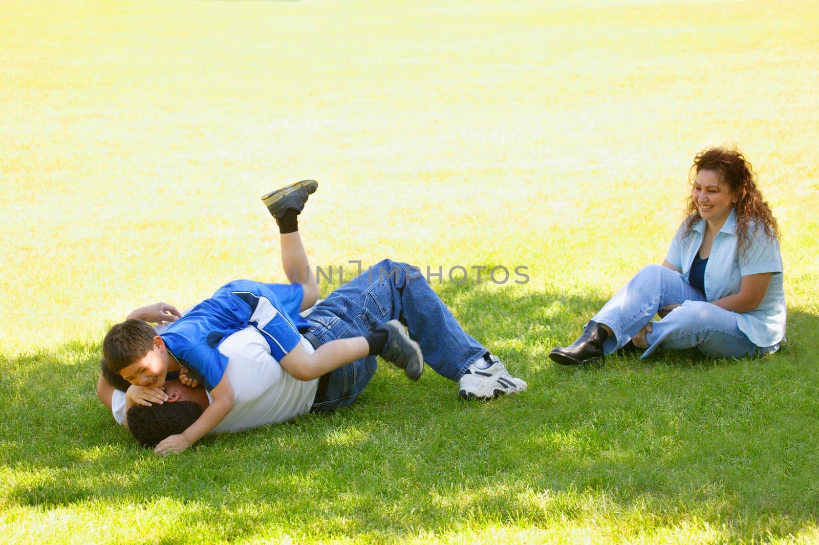 Family plays outside