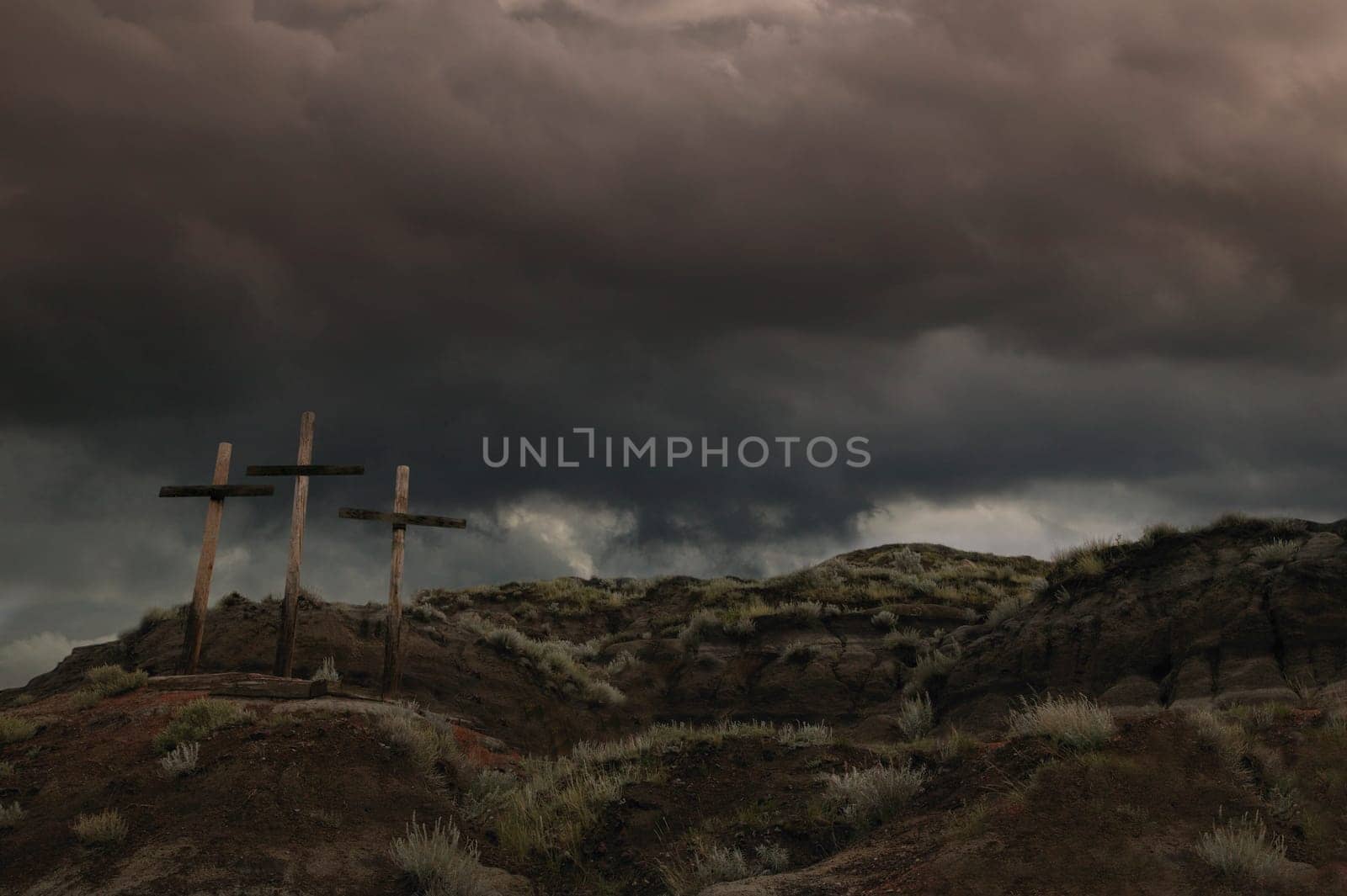 Three crosses on a hill