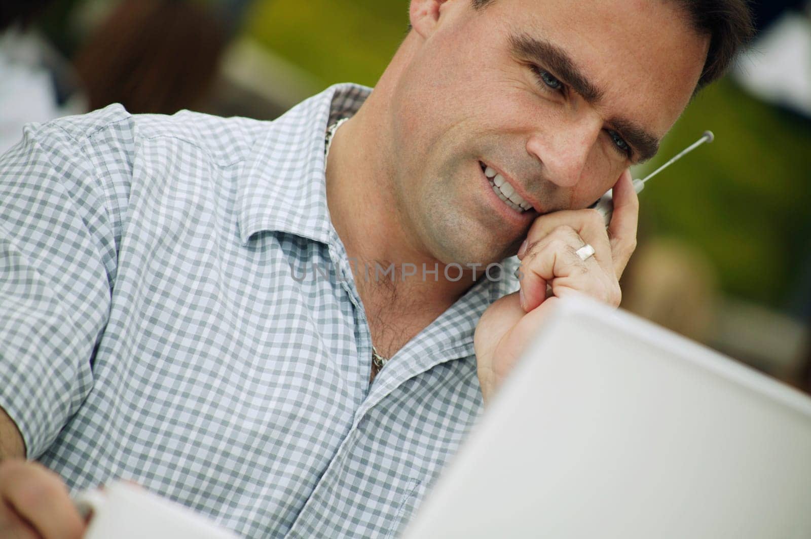 Man talks on cell phone