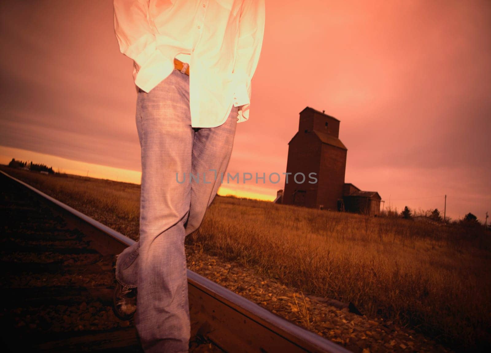 Man walking on train track