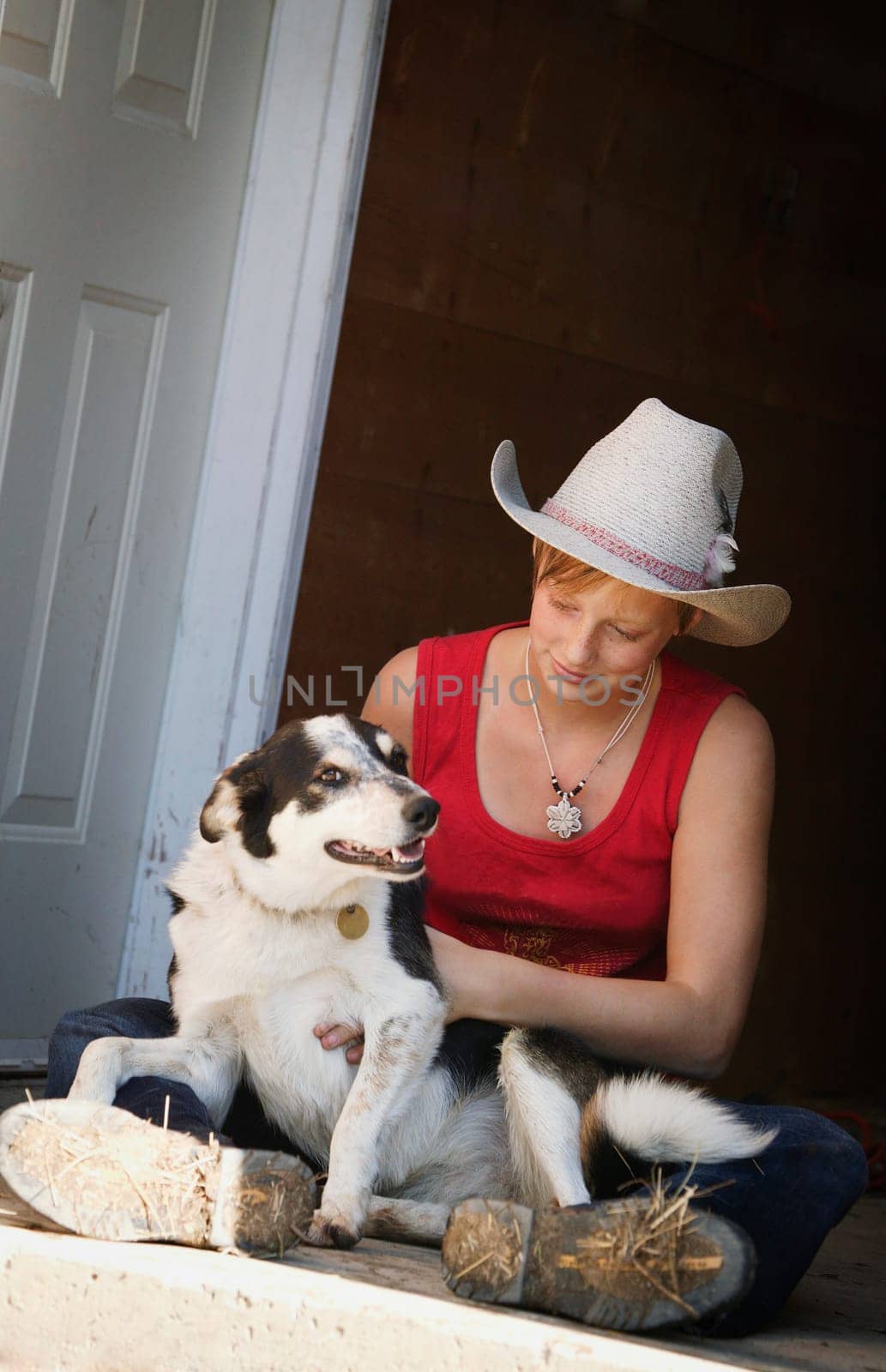 Lady sitting with dog