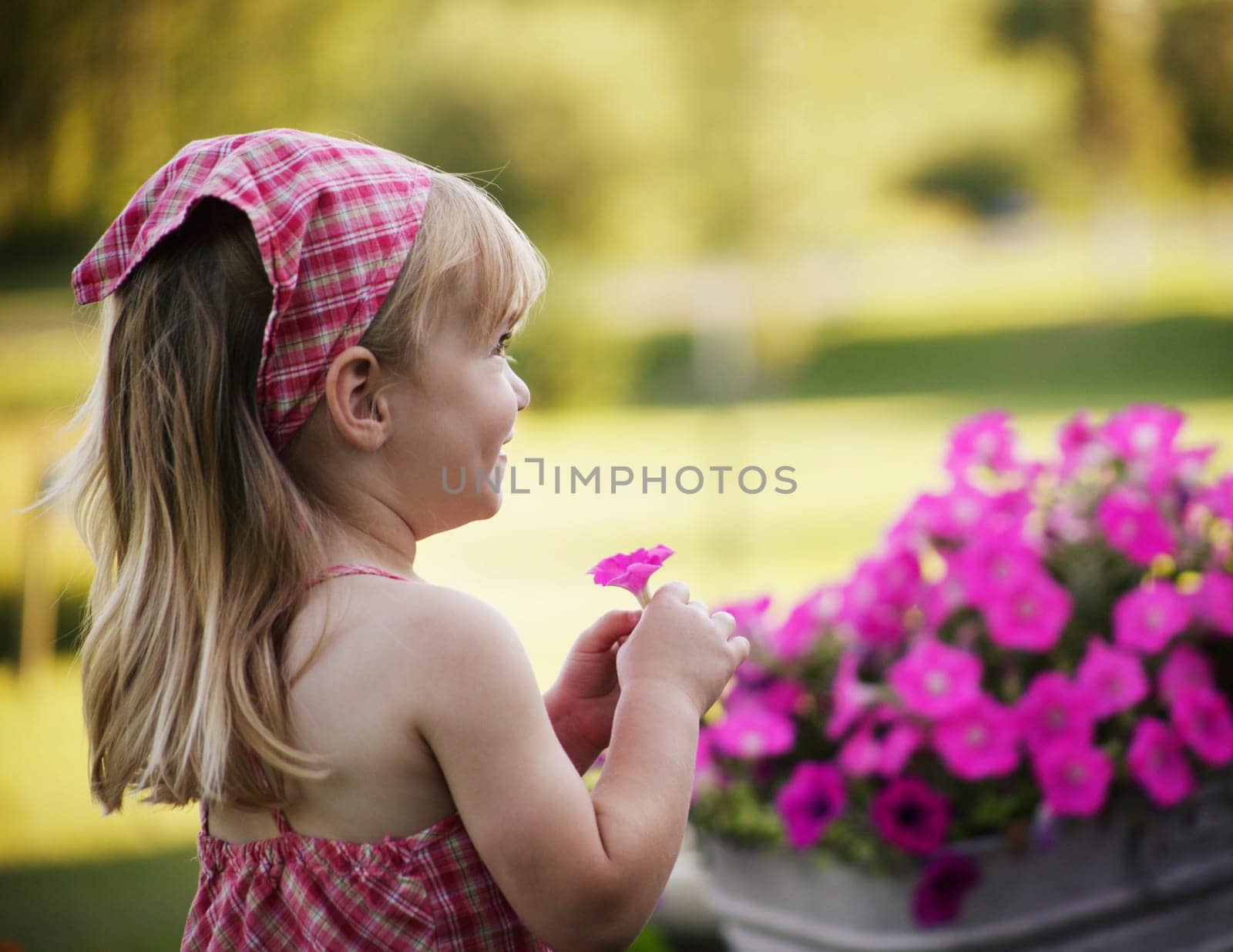 Little girl with pink flower