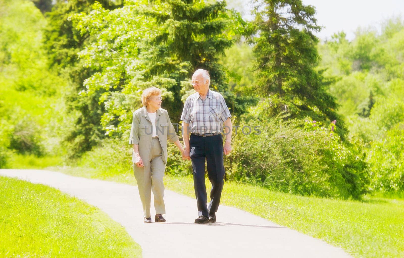 A senior couple taking a stroll